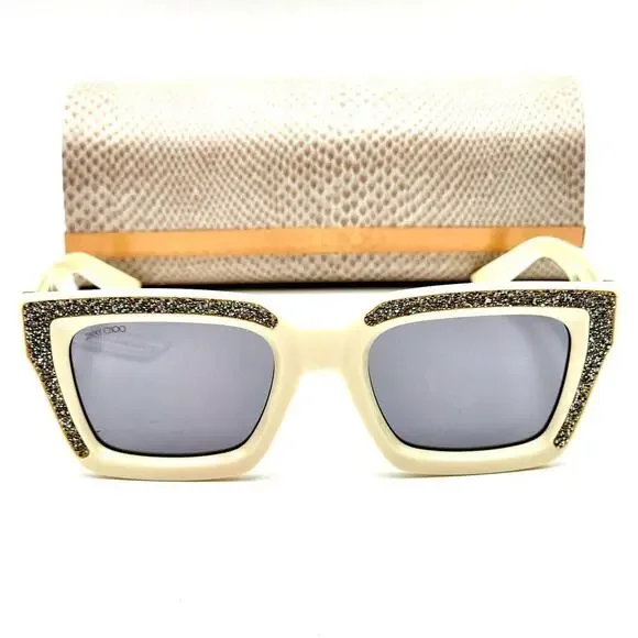 Jimmy Choo 51MM Embellished White/Ivory Rectangle Sunglasses - Picture 11 of 13